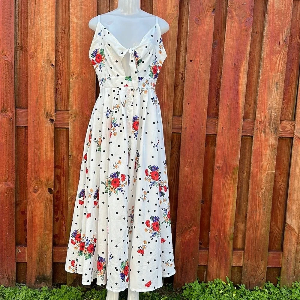 Chic Me Spaghetti Strap Cut Up V-neck Maxi Dress Size L Floral - Picture 3 of 13